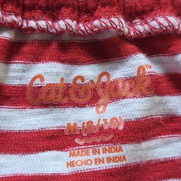 Patriotic girls romper. red & white stripes with navyblue details on the sleeves - Picture 10 of 11